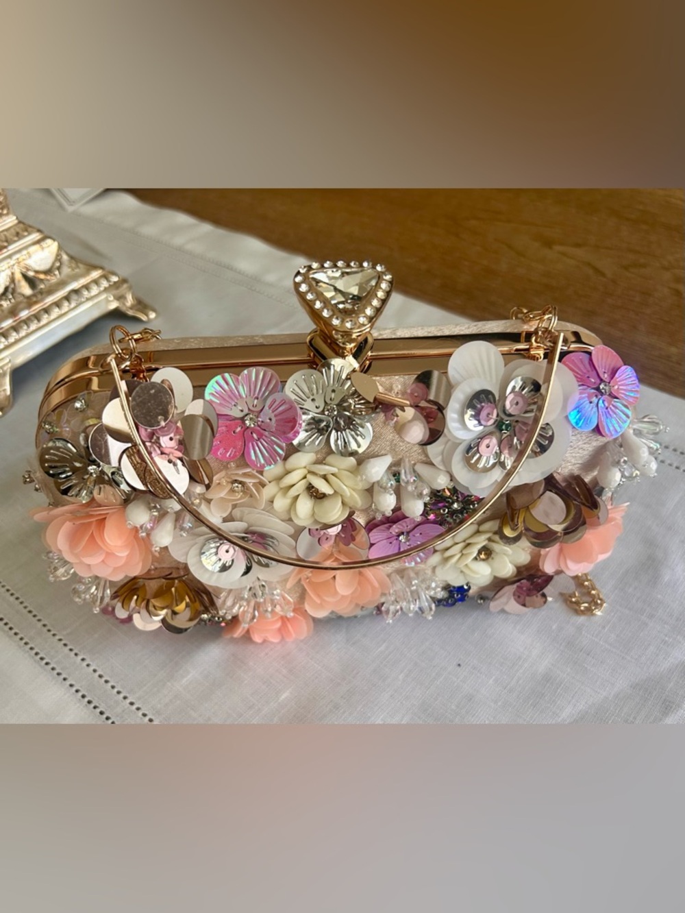 Beautiful embellished, floral and beaded clutch/bag with crystals and flowers 🌸